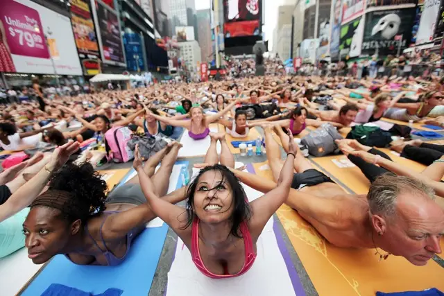 Summer Solstice Yoga in Times Square last year